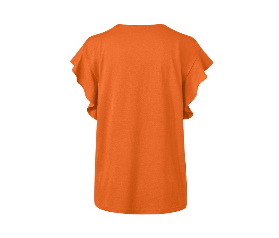 T-shirt orange à volants aux manches.