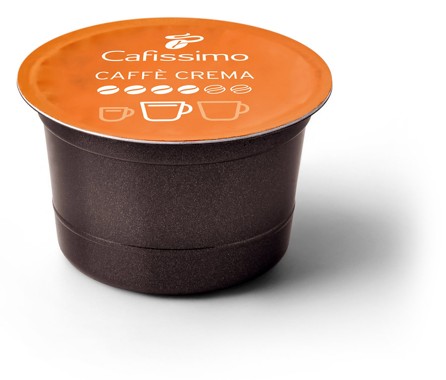 Gros plan sur une capsule individuelle de Cafissimo Caffè Crema vollmundig (intense).