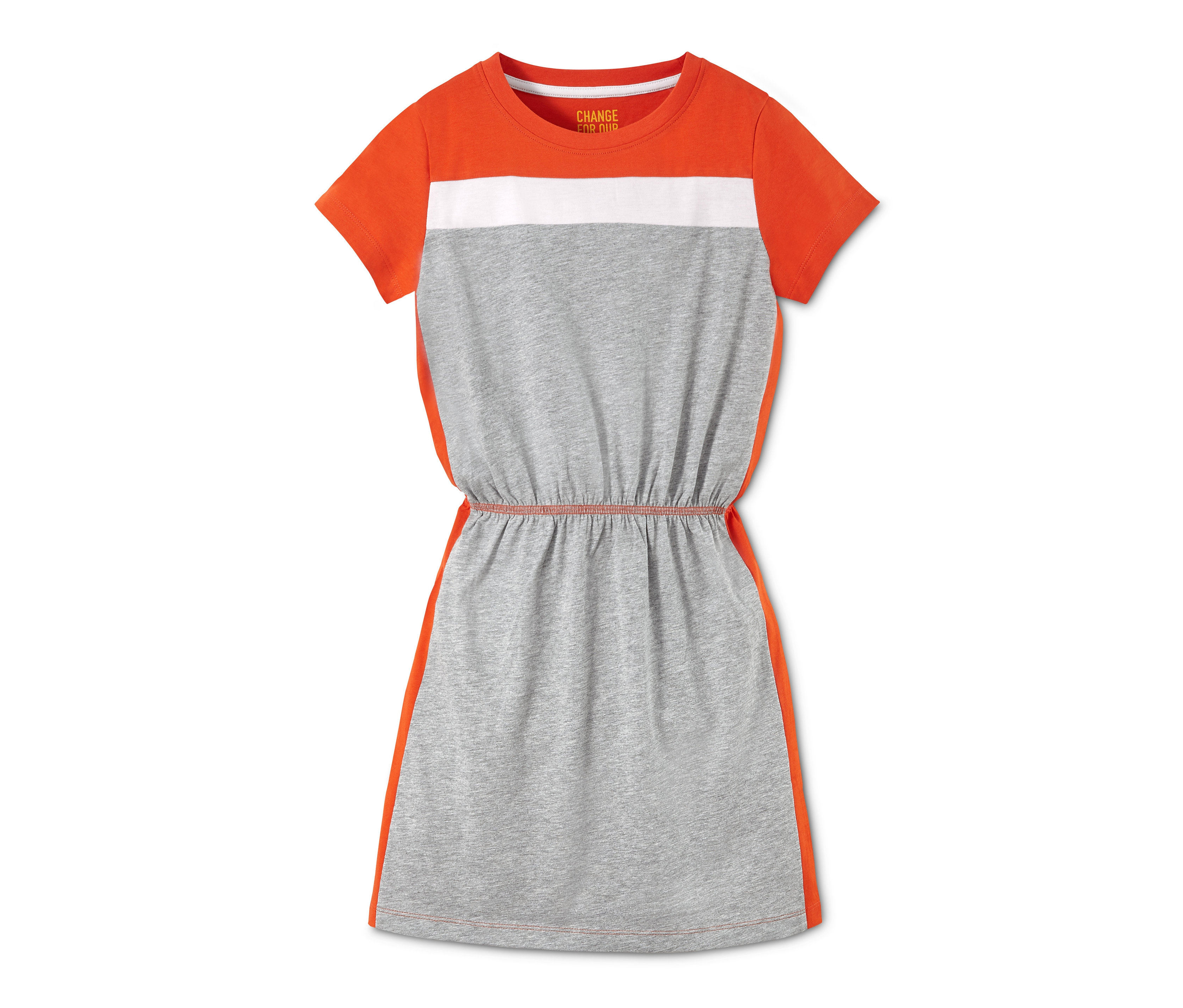 Robe en jersey gris chiné et orange.