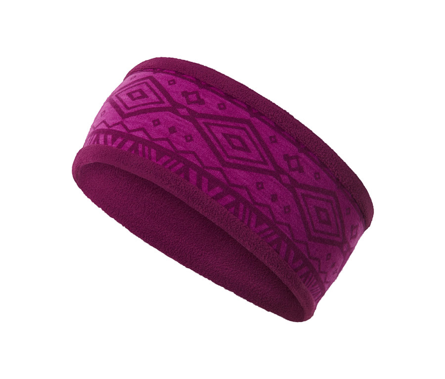 Bandeau en polaire thermique rose avec un motif géométrique.
