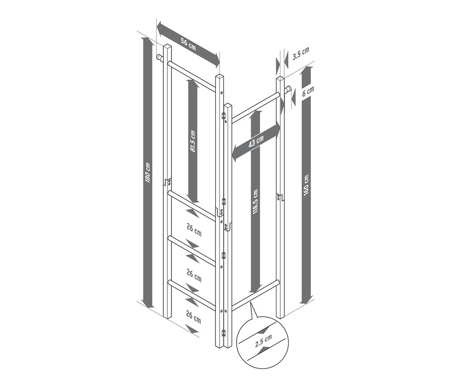 Dimensions d'une échelle à vêtements.
