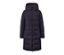 Manteau matelassé bleu avec capuche et fermeture éclair.