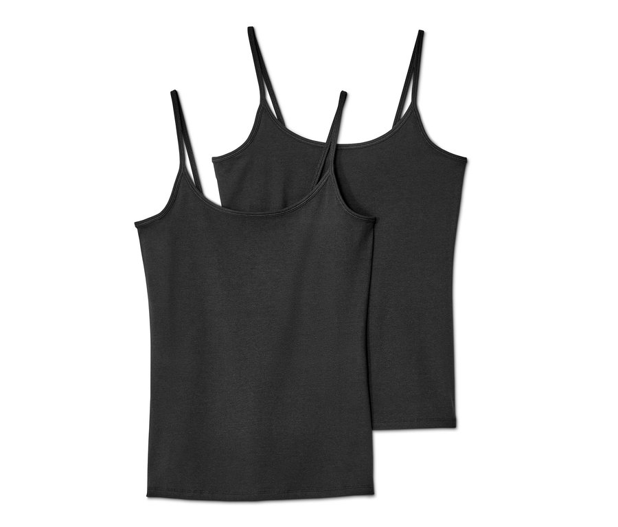Deux 2
Débardeurs à bretelles fines noirs l'un sur l'autre.
