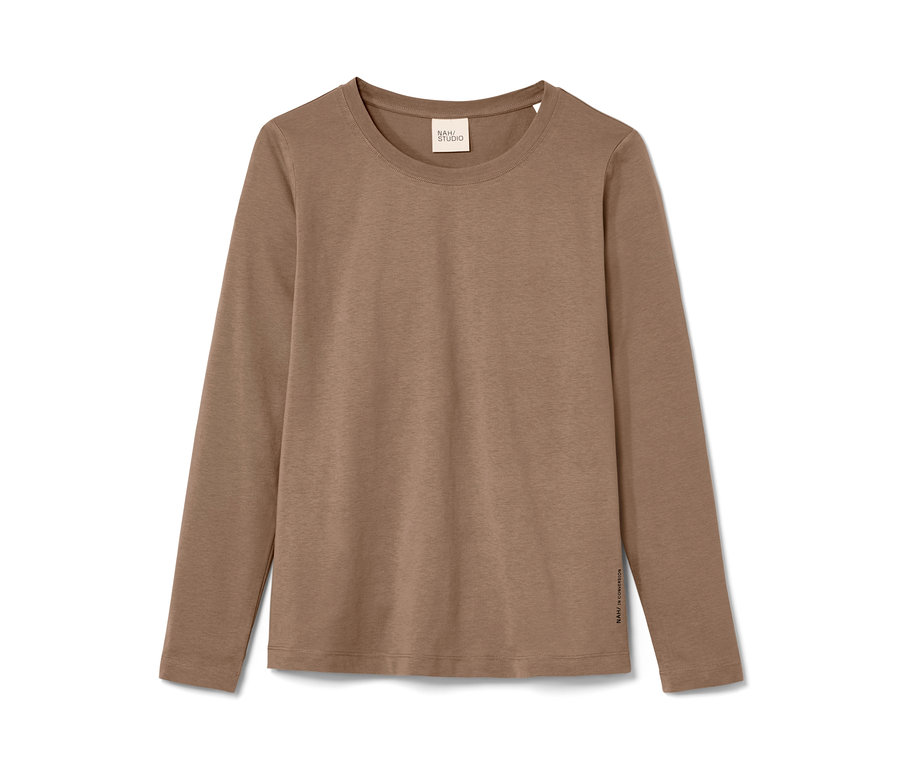 Longsleeve NAH/STUDIO en coton durable, couleur noisette.
