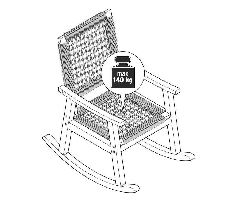 Schéma d'un fauteuil à bascule avec tressage en polyrotin.