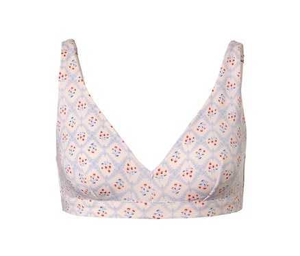 Soutien-gorge doux confortable blanc à fleurs bleu et rouge.