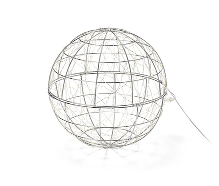 Petite boule LED avec cadre en fil de fer et lumières.