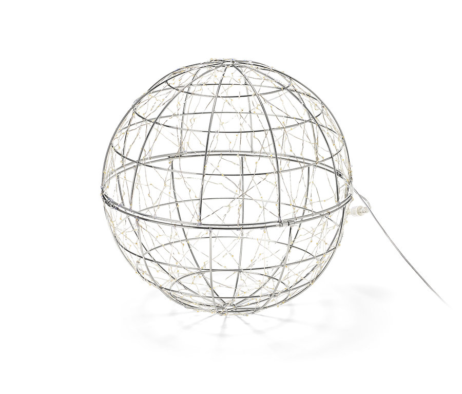 Petite boule LED avec cadre en fil de fer et lumières.