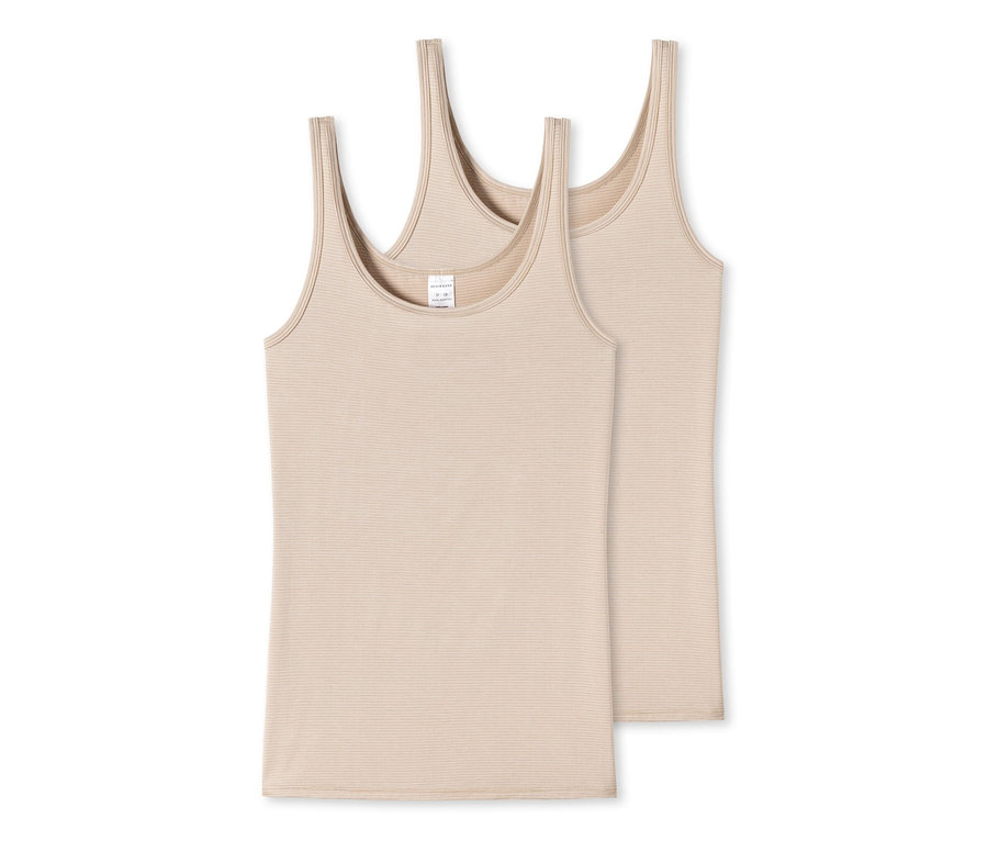 Deux débardeurs à bretelles SCHIESSER couleur sable à rayures avec modal.