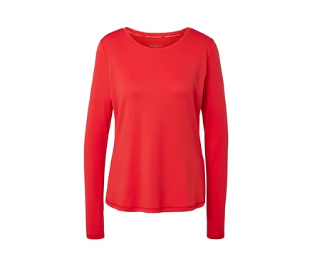 T-shirt technique rouge à manches longues sur fond blanc.