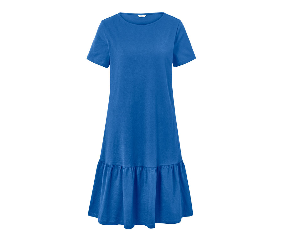 Robe en jersey bleu cobalt à volants.