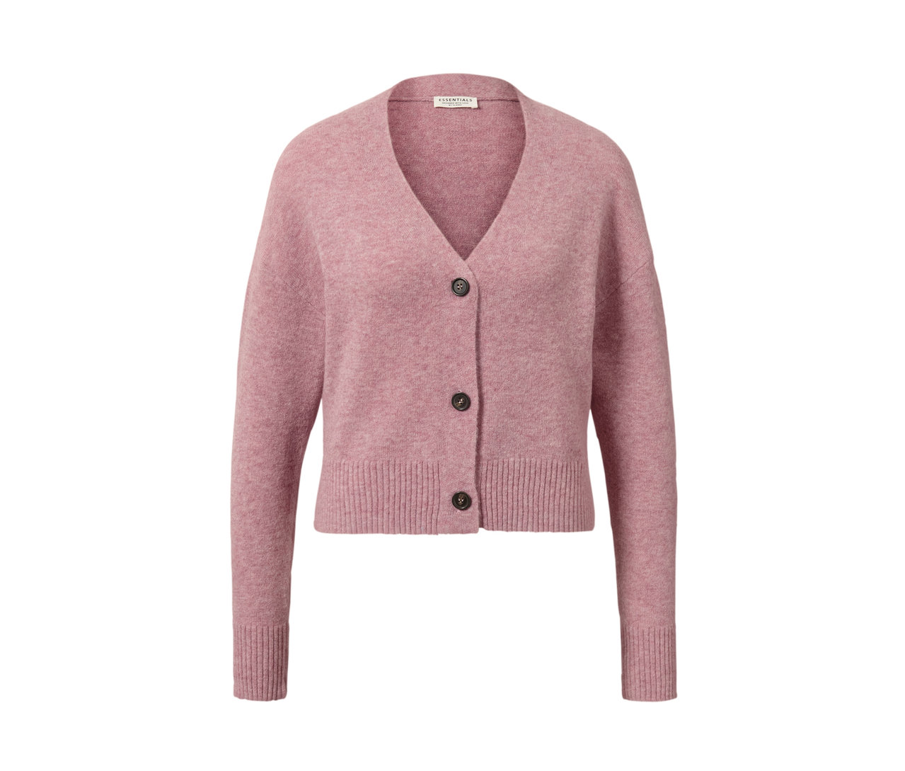 Cardigan rose en grosse maille avec boutons.