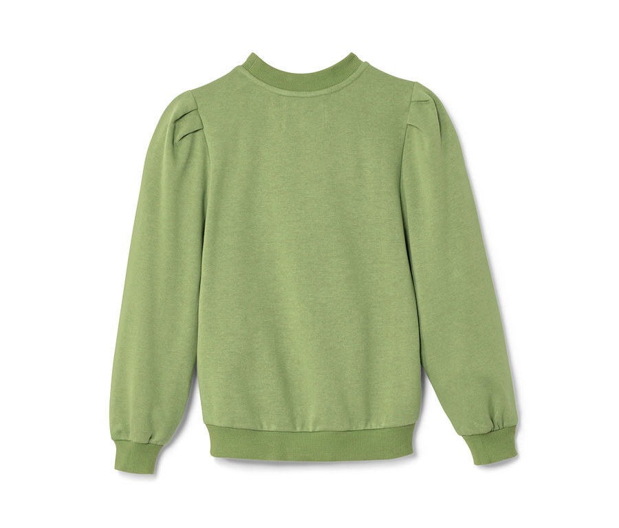 Un sweat-shirt croppé vert pour enfants avec des manches longues.