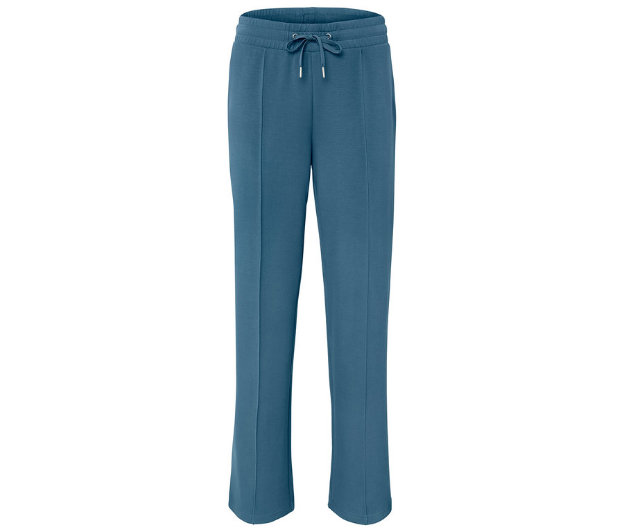 Pantalon de survêtement bleu avec cordon de serrage à la taille.