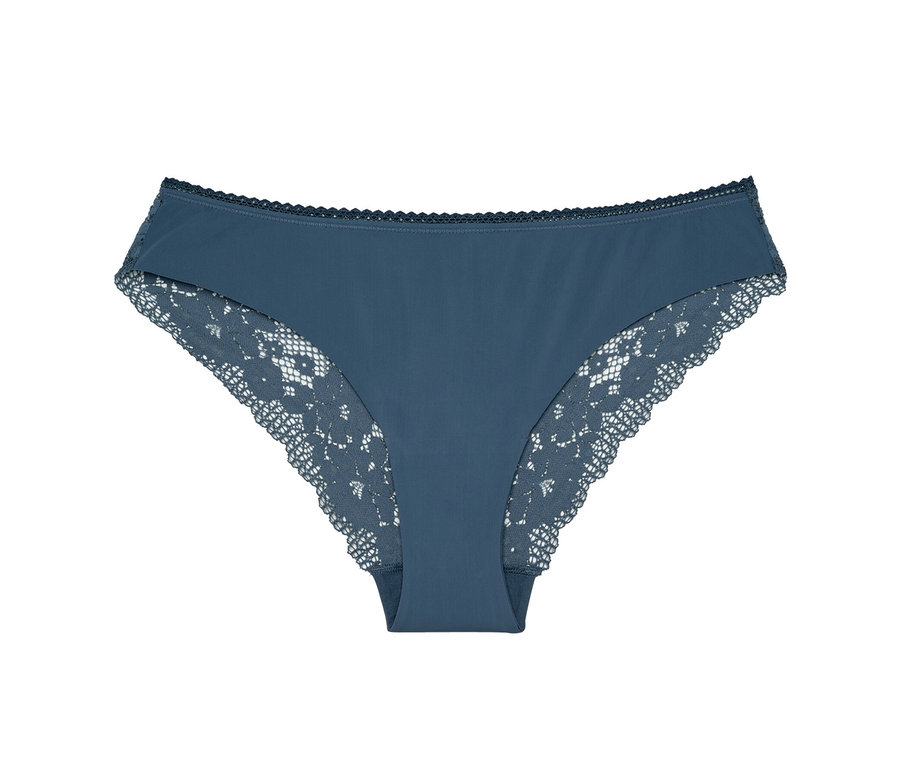 Slip Raw Cut « Nina » Passionata bleu pétrole avec dentelle.