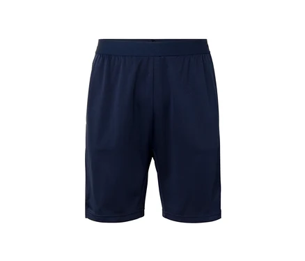 Short de sport bleu sur fond blanc.