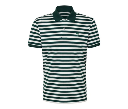 Polo en tissu piqué rayé vert et blanc.