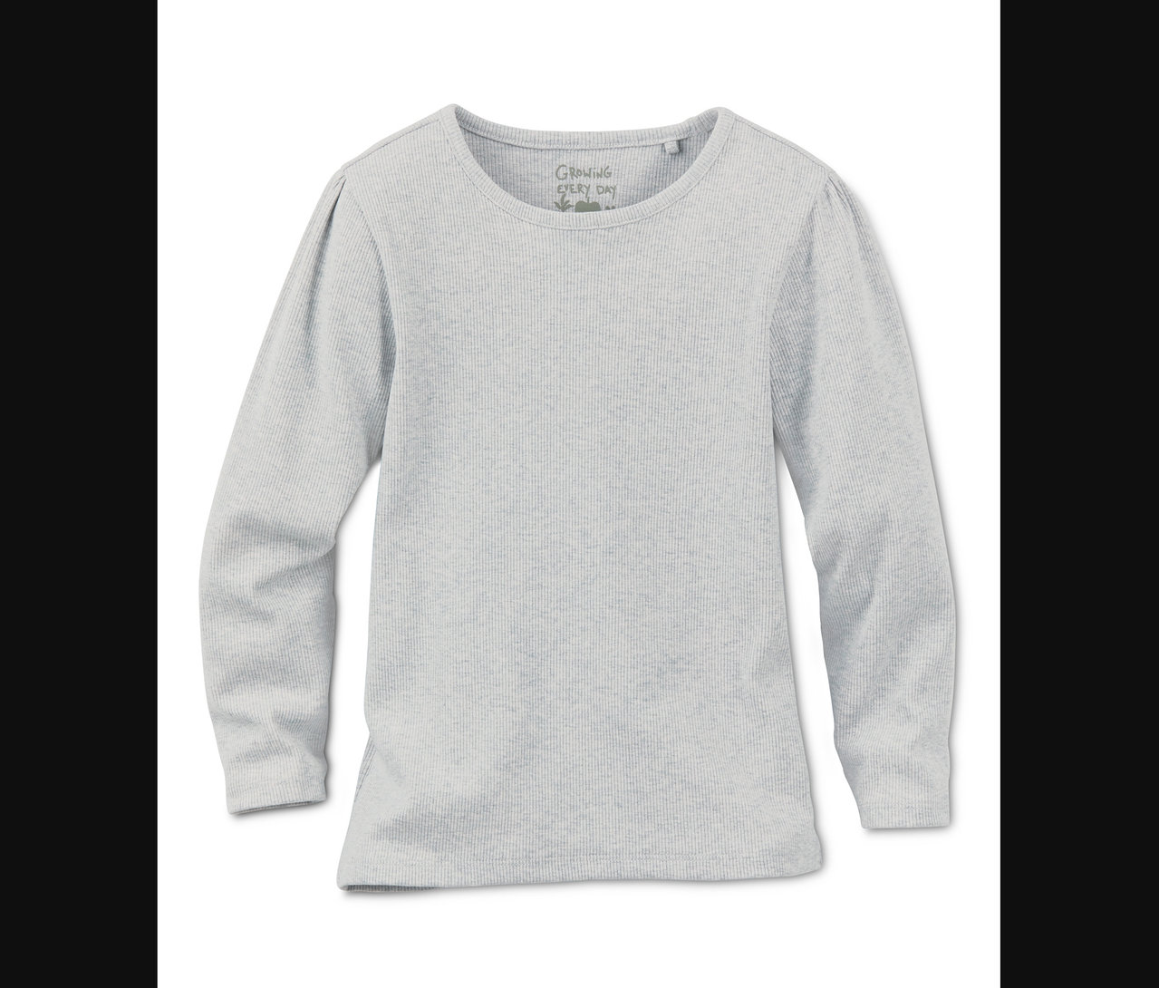 T-shirt gris en matière côtelée à manches longues.