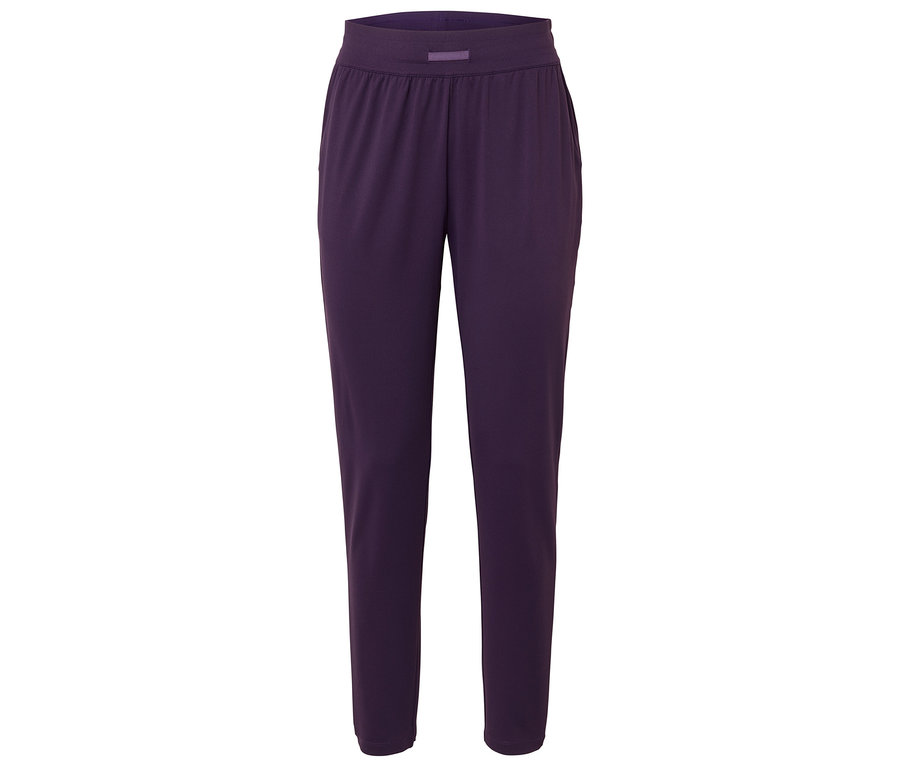 Pantalon violet avec cordon de serrage à la taille.