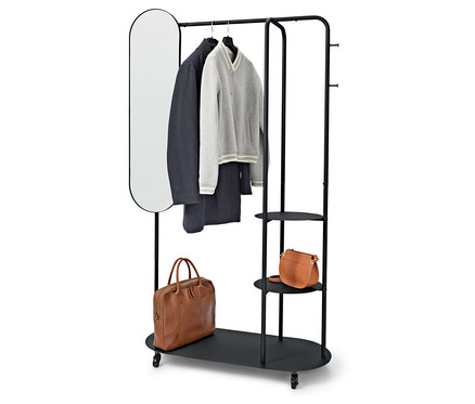 Porte-manteau sur roulettes avec grand miroir