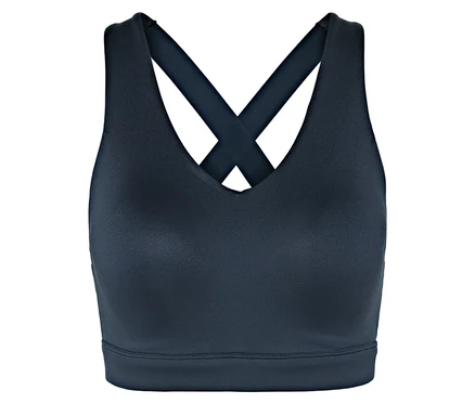 Soutien-gorge de sport bleu marine avec bretelles croisées dans le dos.