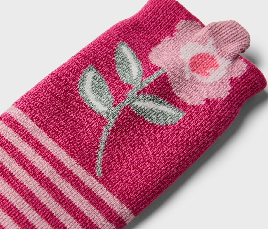 Détail d'une chaussette antidérapante pour enfant avec motif floral, 2 paires.