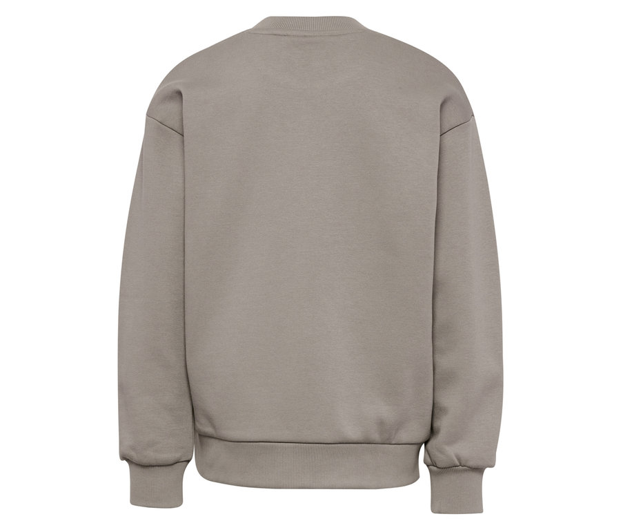 Vue arrière du pull hummel® HMLJR Loose Crew Neck Bee marron avec encolure ras du cou et manches longues.