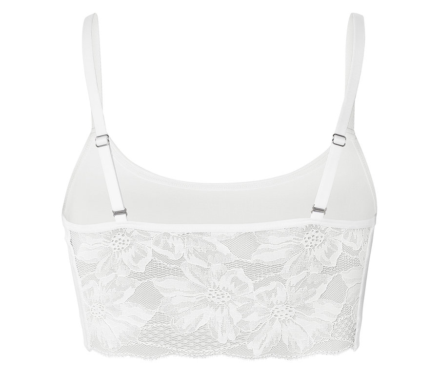 Bralette en dentelle blanche à bretelles réglables.