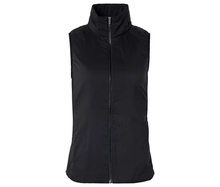Gilet noir matelassé sans manches avec fermeture éclair intégrale.