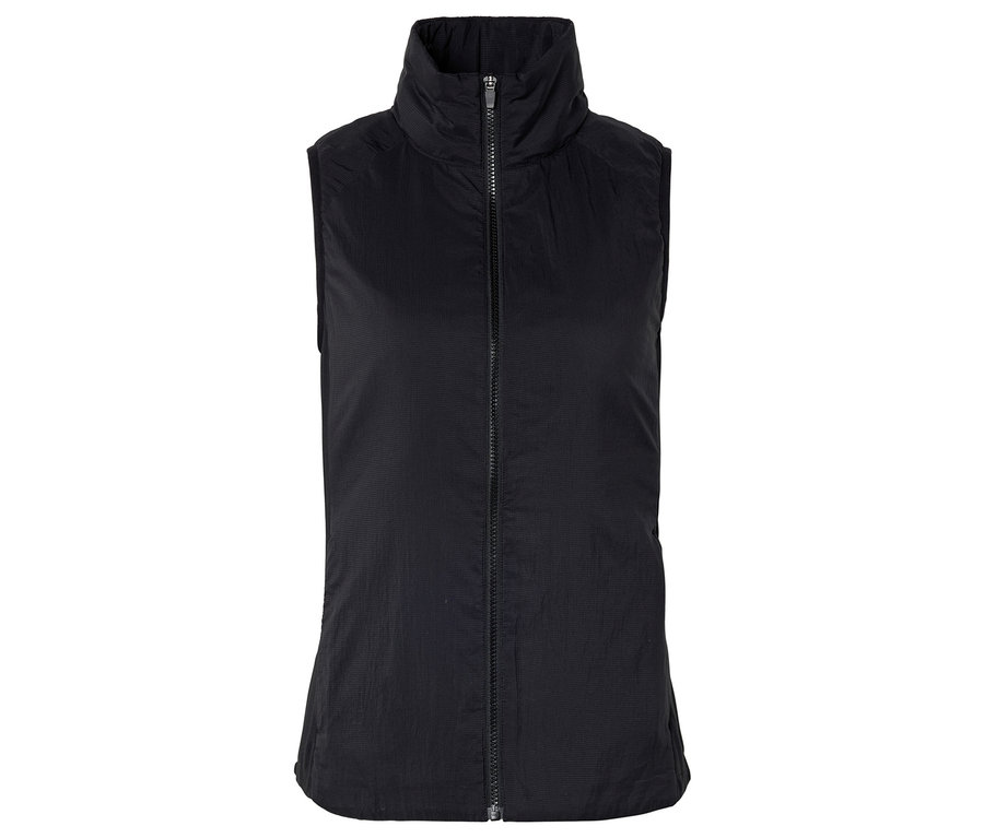 Gilet noir matelassé sans manches avec fermeture éclair intégrale.