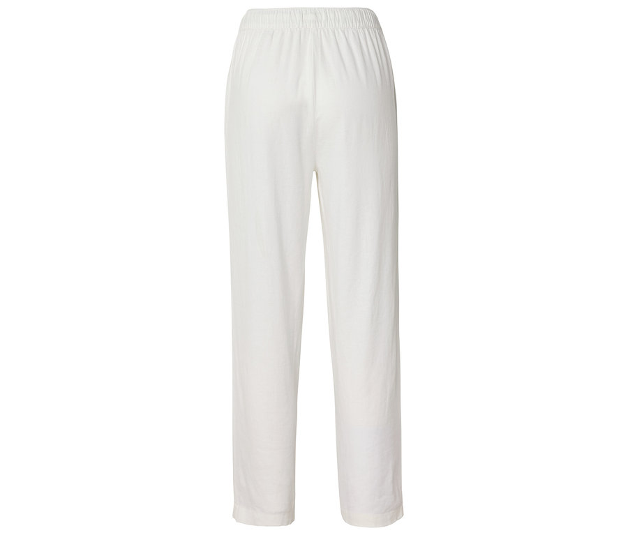 Vue arrière d'un pantalon blanc avec une taille élastique.