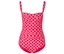 Un maillot de bain rouge avec un motif géométrique blanc.
