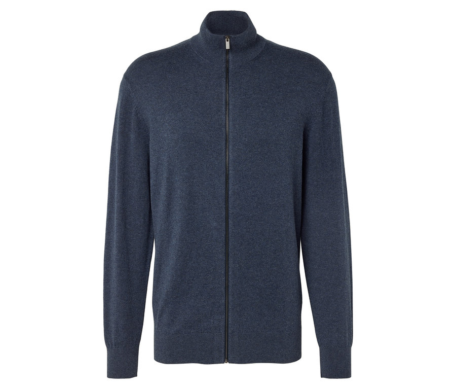 Cardigan bleu marine en tricot avec fermeture éclair.