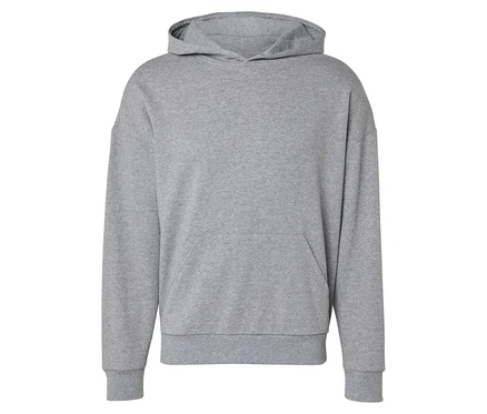Sweat à capuche gris avec manches longues et poche kangourou.