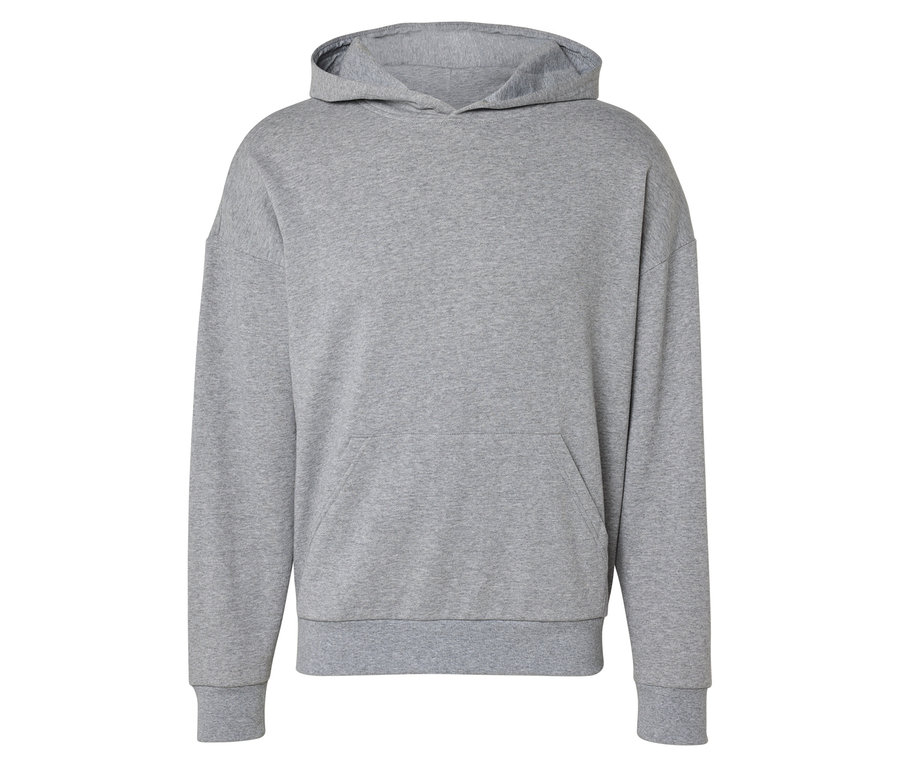 Sweat à capuche gris avec manches longues et poche kangourou.