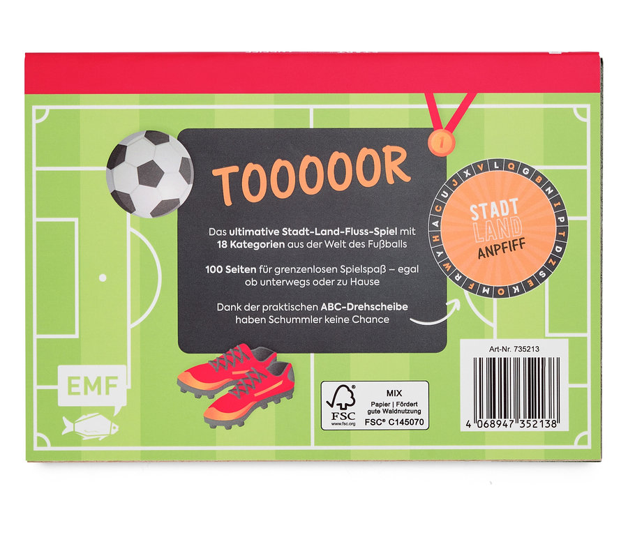 Boîte de jeu sur le thème du football comprenant un ballon, des chaussures et un plateau tournant.