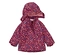 Veste enfant bordeaux à capuche, imprimé floral intégral, poches et passepoils réfléchissants.