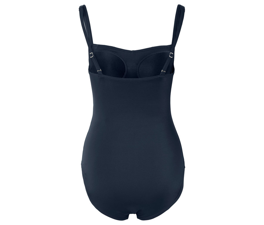 Vue arrière d'un maillot de bain bleu marine avec bretelles réglables.