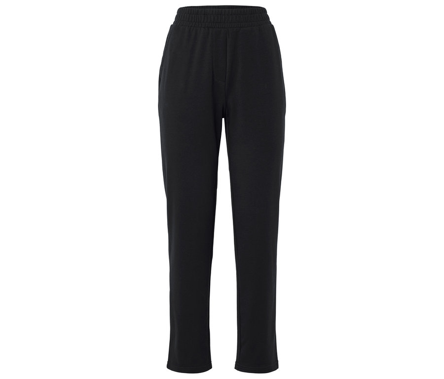 Un pantalon de survêtement noir à taille élastique sur fond blanc.