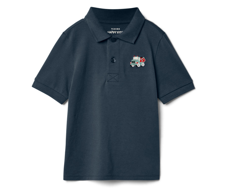 Polo bleu marine avec motif tracteur.