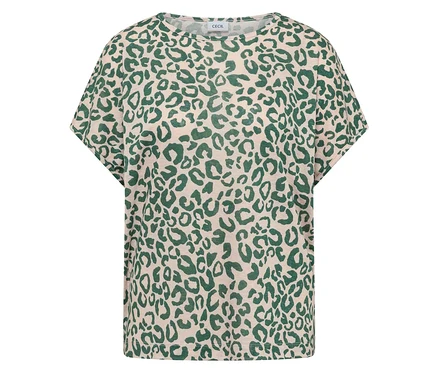 T-shirt manches courtes CECIL, beige à motif léopard vert.