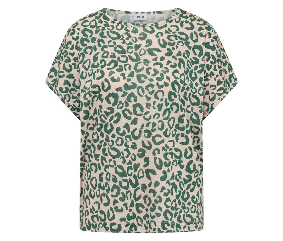 T-shirt manches courtes CECIL, beige à motif léopard vert.