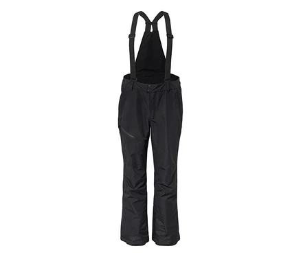 Pantalon de ski noir à bretelles avec une poche zippée sur la cuisse gauche.