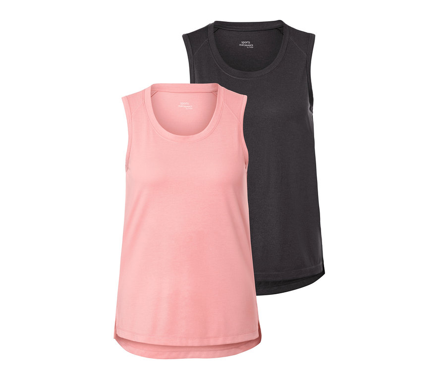 Deux tops de sport, rose et noir.