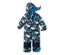 Combinaison de ski bleu foncé en matériaux recyclés avec motif animalier.