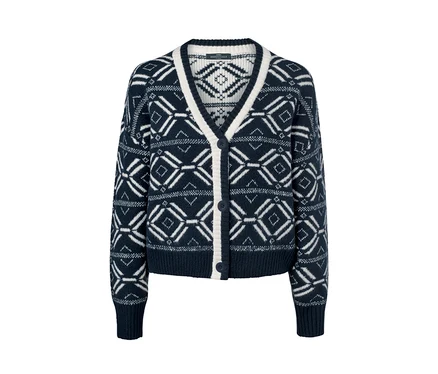 Cardigan marine style norvégien à motifs blancs.