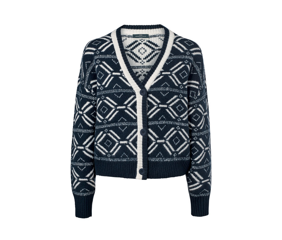 Cardigan marine style norvégien à motifs blancs.