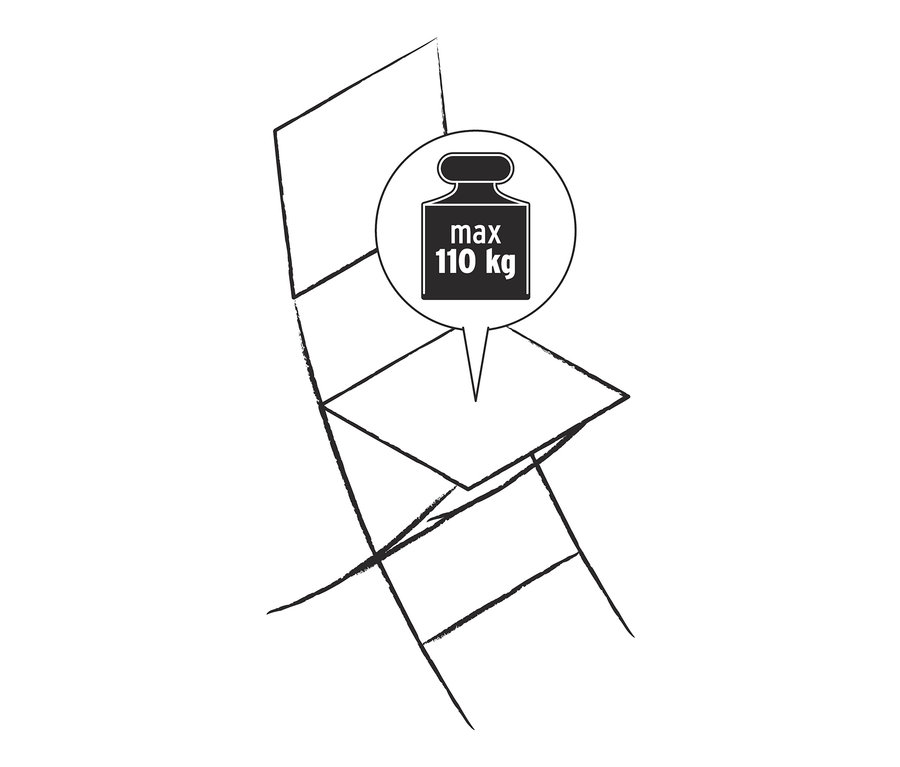 Illustration d'une chaise pliable avec accoudoirs « Lenja » supportant un poids maximal de 110 kg.