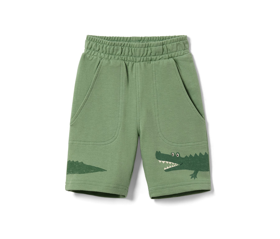 Short en sweat vert pour enfant avec un imprimé de crocodile.