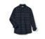 Chemise en flanelle bleu marine à carreaux avec manches longues.